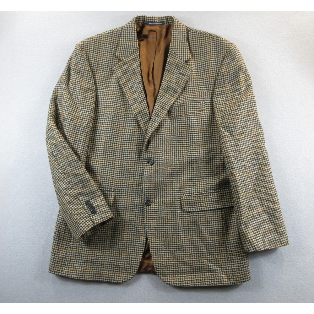 Lands' End Blazer‎ Mens 42 Brown Check Lambswool Wool Tweed Sport Coat 2 Button